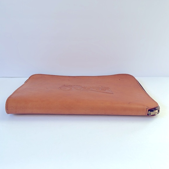 Vintage Costa Rican Hand Tooled Tan Leather Zip Around Top Portfolio 80’s - Picture 10 of 11